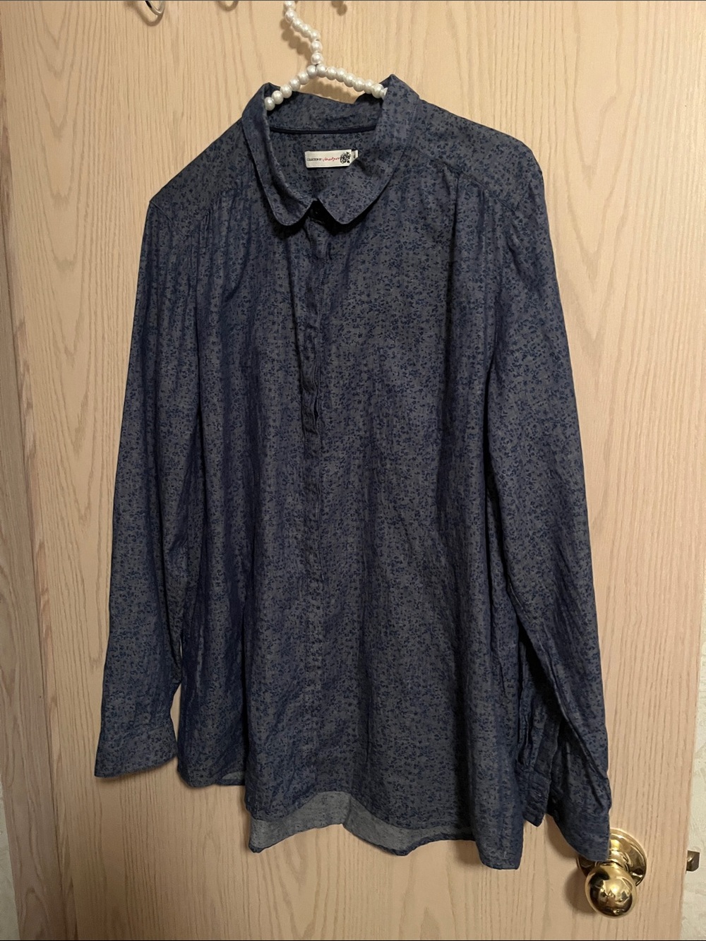 Navy Printed Long-Sleeve Blouse